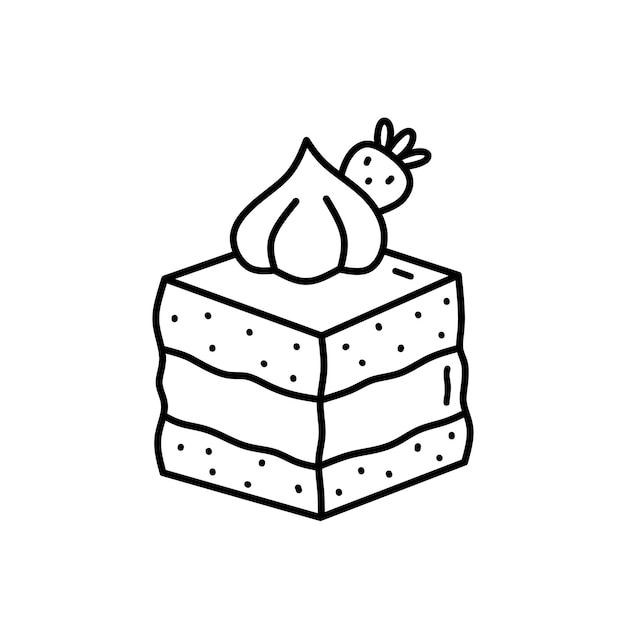 Stuk van aardbeicake geïsoleerd op witte achtergrond schattig dessert hand getekende illustratie in doodle