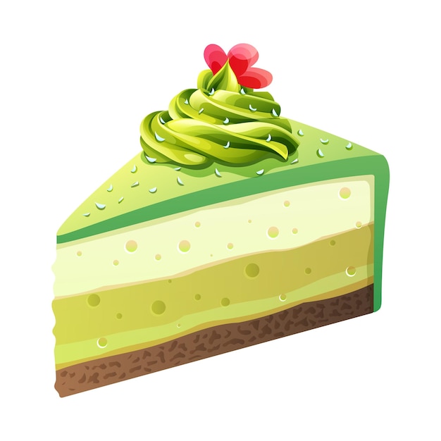 Stukje matcha cake vector geïsoleerd op witte achtergrond Plakje cake cartoon afbeelding