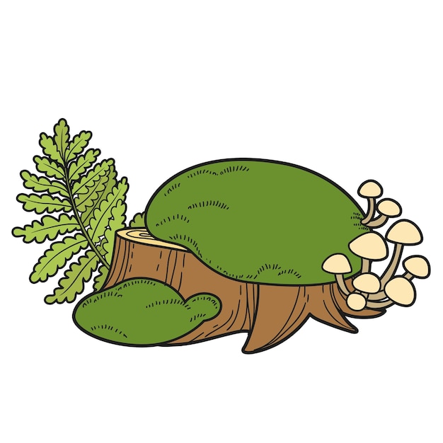 Stump covered with moss and with a growing fern color variation for coloring page isolated on white background