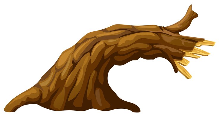Vector stump log cartoon piece of wood broken oak linden maple cedar