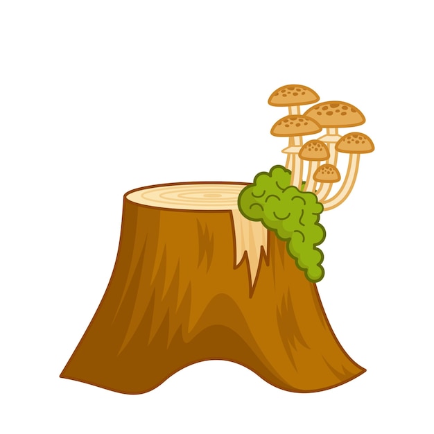 꿀 버섯과 이끼가 있는 그루터기 Honey Agaric Cartoon Vector