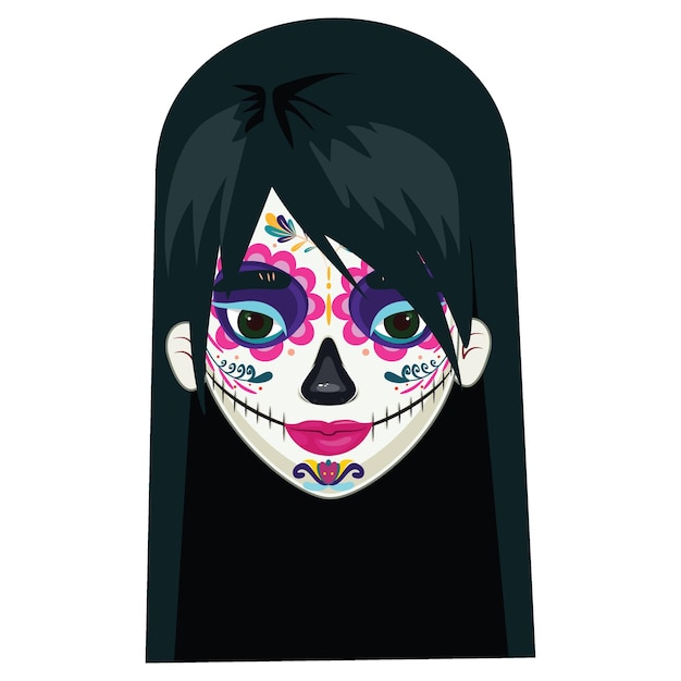 死者の日を記念するDia de los Muertosの祭りで女の子に驚くべき顔絵を塗った