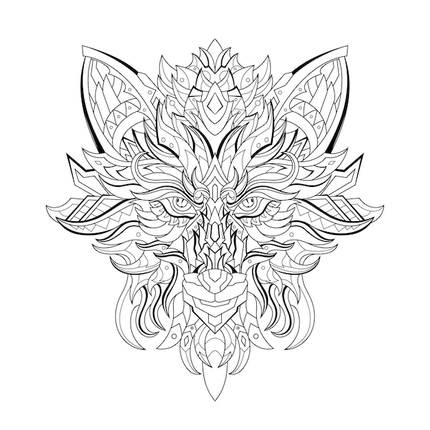 Vector stunning illustration of the wolf's head with zentangle art style geometric tattoos