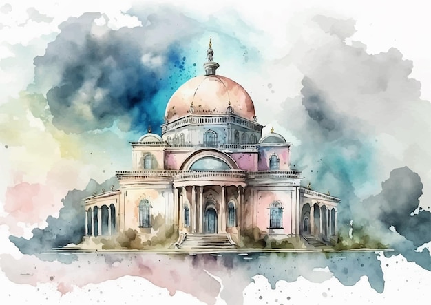 Stunning Kocatepe Mosque in Watercolor Vector Style