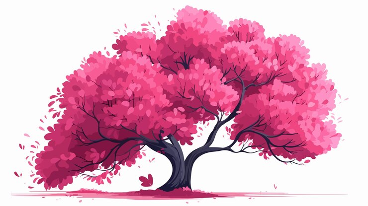 Vector stunning large tree painting with pink leaves