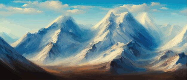 Vettore splendide montagne innevate paesaggio montano neve alpina vettoriale illustrazione cartone animato inverno