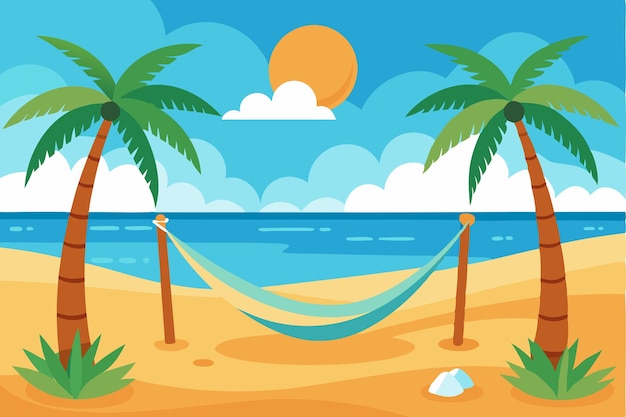 stunning tropical beach with lush palm hammock and ocean view vector art