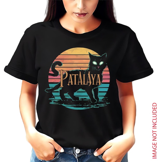 Vector a stunning vintage sunset vector tshirt design black cat