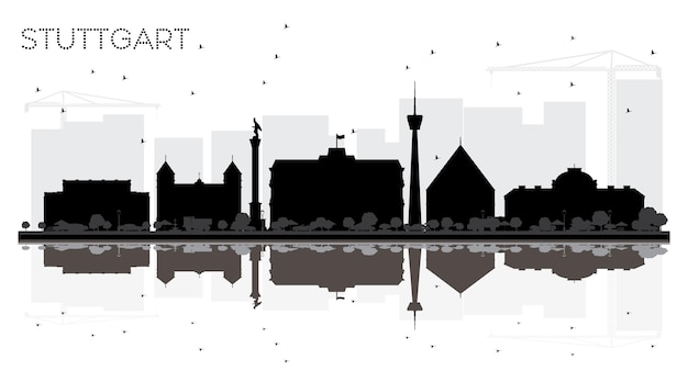 Stuttgart Duitsland City skyline zwart-wit silhouet met Reflections