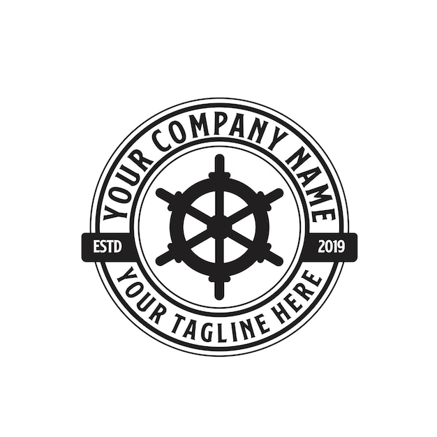 Stuurwiel marine cirkel zegel logo ontwerp met tekst