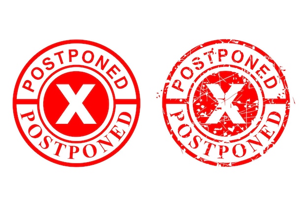 Vector style, clean and rust circle vector red grunge rubber stamp effect, postponed isolated on white