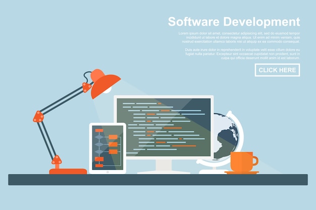 Style concept for software development, programming and coding, search engine optimization, web development concepts