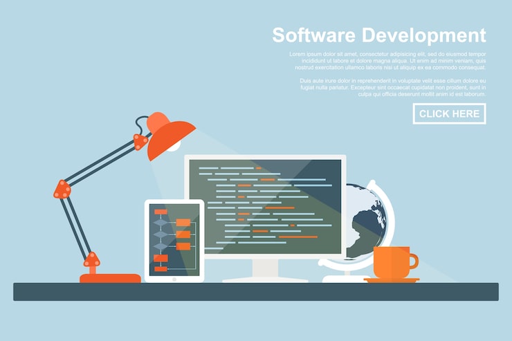 Vector  style concept for software development, programming and coding, search engine optimization, web development concepts