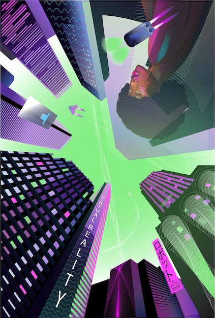 In the style of futurism the city of the future a megapolis with vehicles flying across the sky