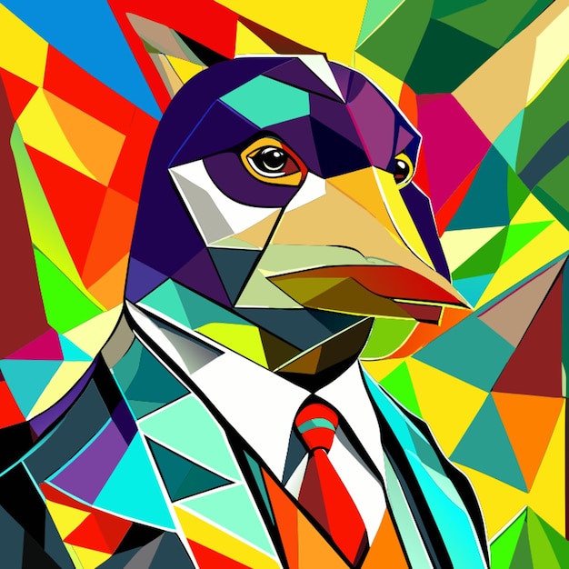 Vector style penguin man by piet mondrian vector illustration