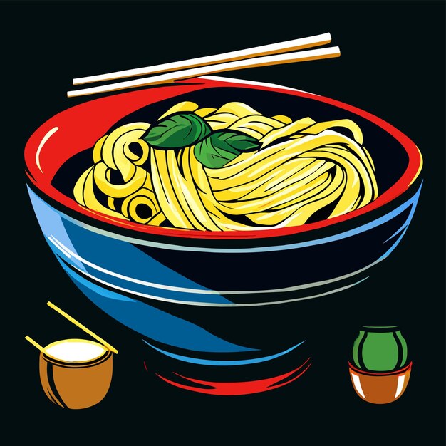 Vector the style still life with noodles in the bowl vector illustration