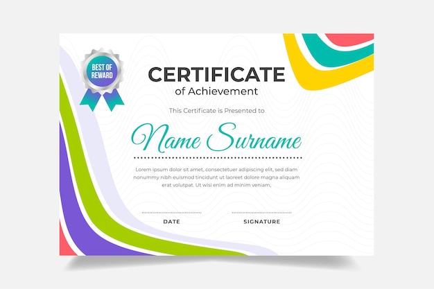 Vector style wave color certificate design template