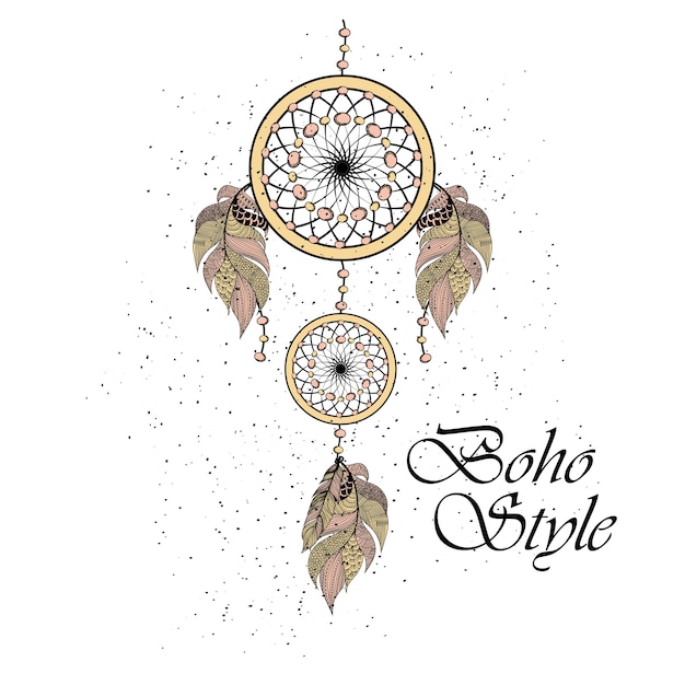 Vector styles hand drawn dream catcher feathers with background