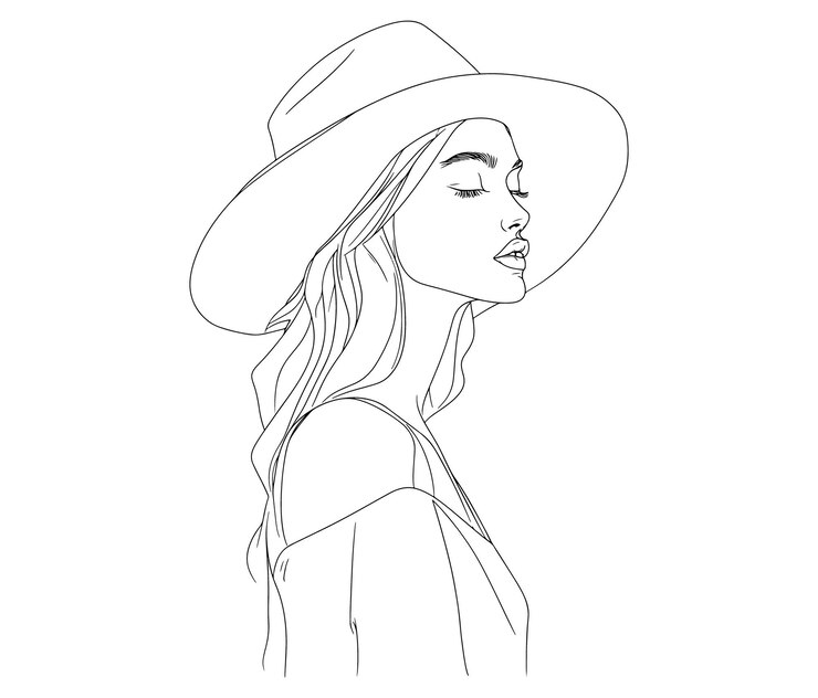 Vector styling lady vector girl in a hat beautiful woman outline