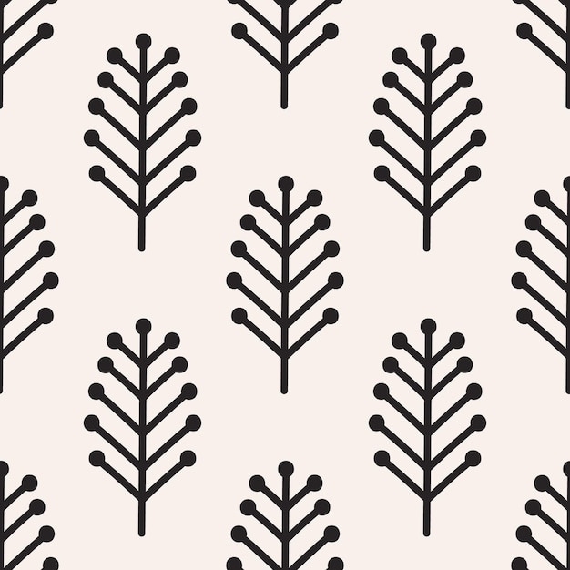 Stylised christmas trees vector seamless pattern natural background with botanical doodles