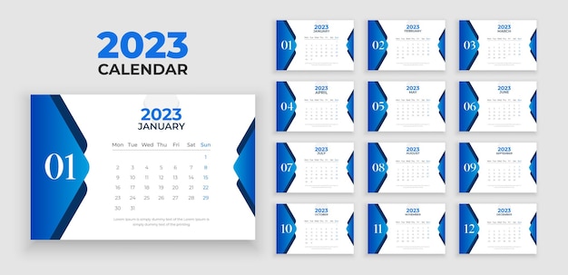 Stylish 2023 new year calendar design print ready template