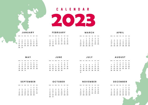 Design elegante del modello del calendario del nuovo anno 2023