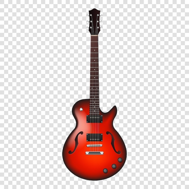 stylish acoustic guitar red with mexican ornament isolated on white background. realistic string instrument template for design. 3d vector illustration