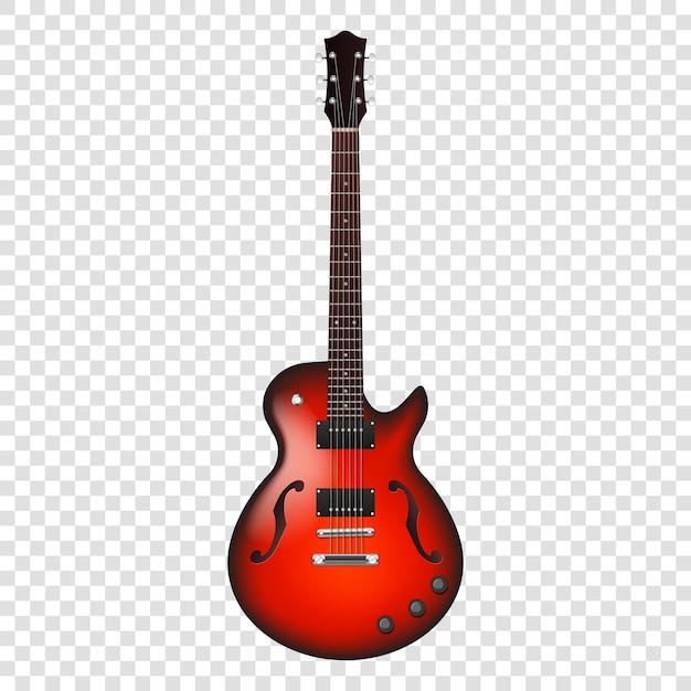 Vector stylish acoustic guitar red with mexican ornament isolated on white background. realistic string instrument template for design. 3d vector illustration