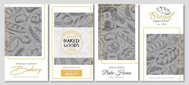 Vector stylish advertising of bakery products set