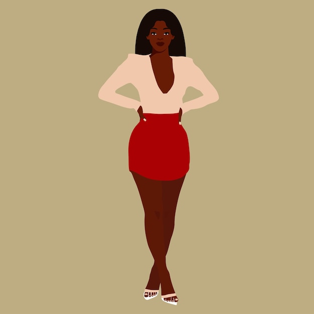 Стильная афро-черная женщина в элегантном векторе стиля искусства