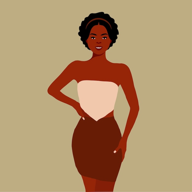 Стильная афро-черная женщина в элегантном стиле искусства.