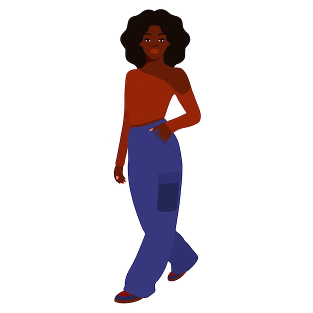 Vector stylish afro black woman in elegant art style vector