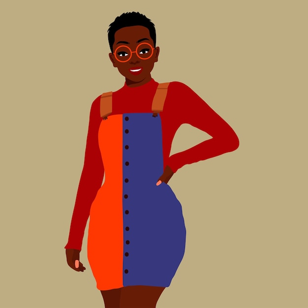 Stylish afro black woman in elegant art style vector