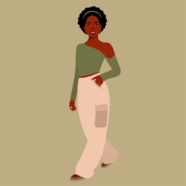 Вектор Стильная афро-черная женщина в элегантном стиле искусства.
