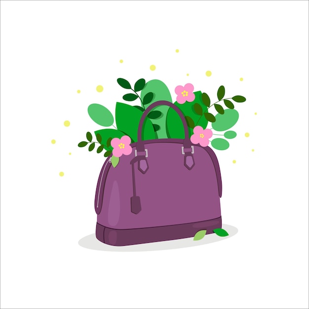 Vettore elegante borsa con bouquet di fiori