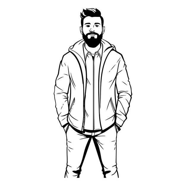 Vector stylish bearded man in a jacket in sketch style