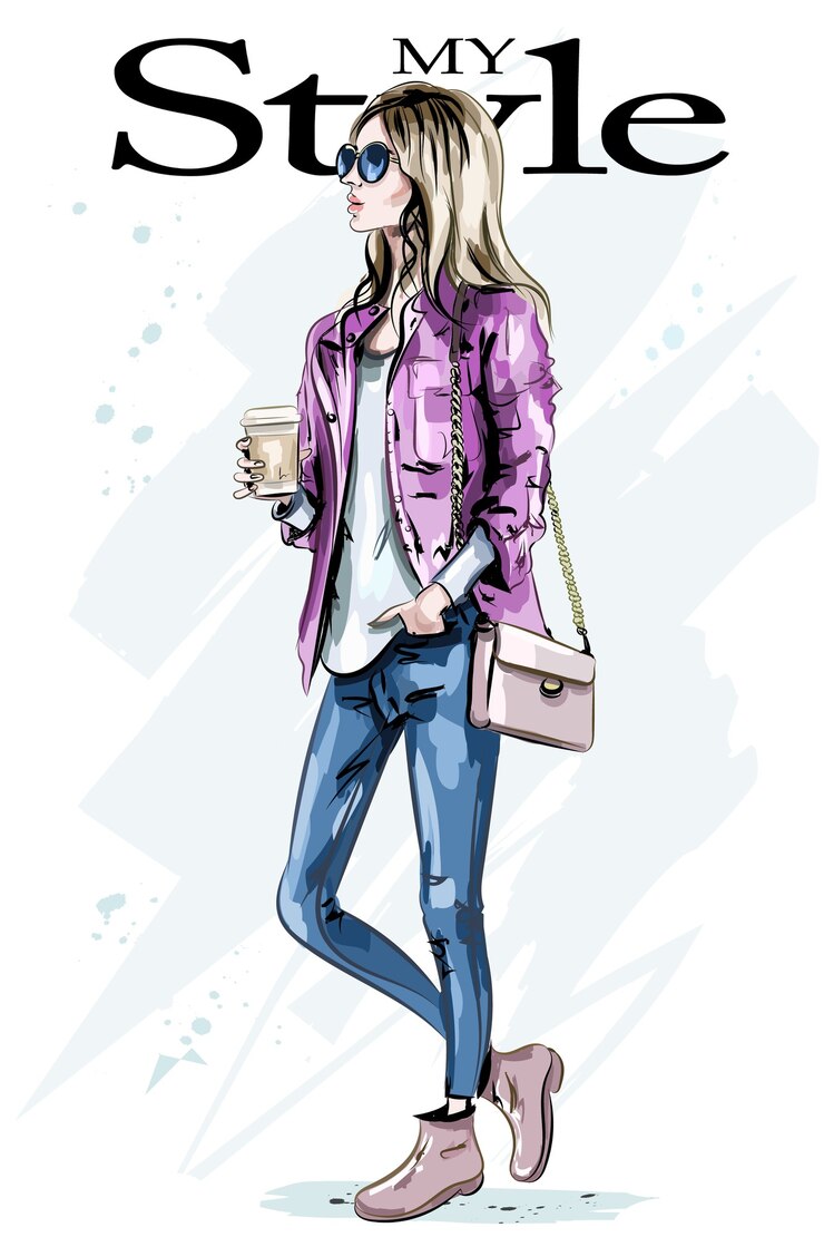 Vector stylish beautiful young woman with coffee mug