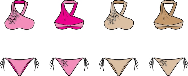 Vettore bikini alla moda per forni flat sketch disegno tecnico vector illustration template