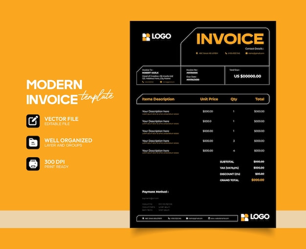 Vector stylish billing sheets invoice template