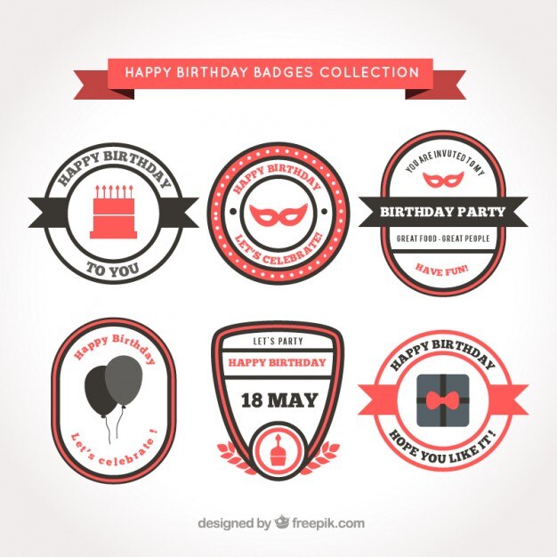 Vector stylish birthday badges in flat design