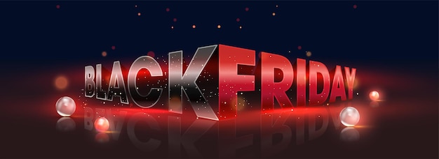 Stylish black friday text with shiny pearl on blue and brown light effect background