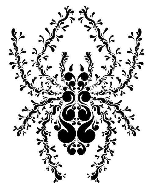 흰색 배경에 고립 된 세련 된 검은 문신 거미