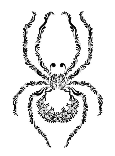 Stylish black tattoo spider isolated on white background