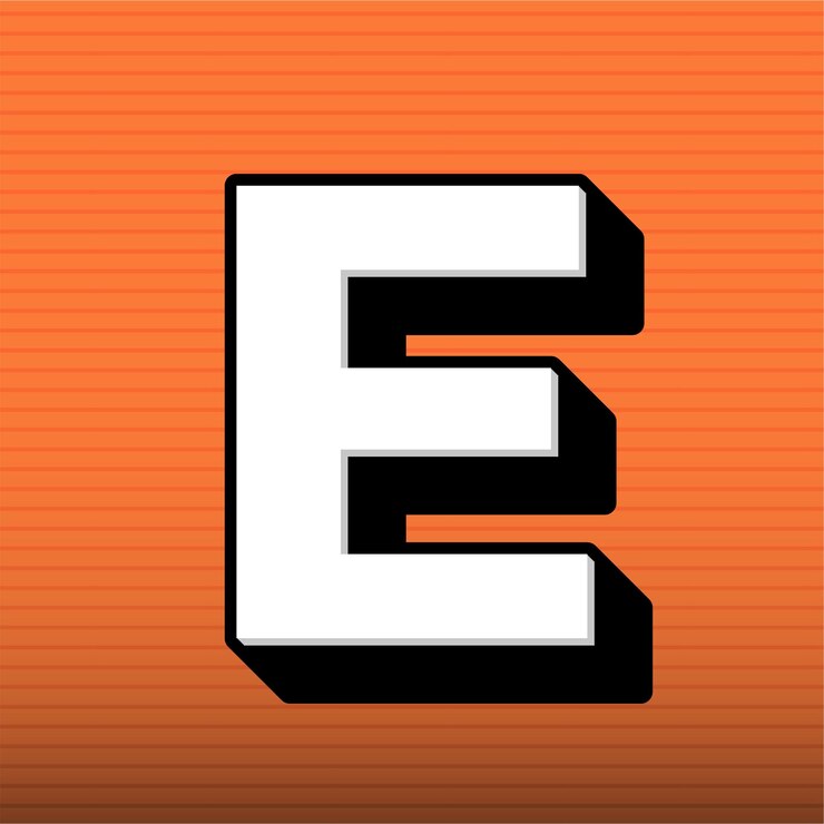 वेक्टर stylish black and white letter e icon with customizable orange background