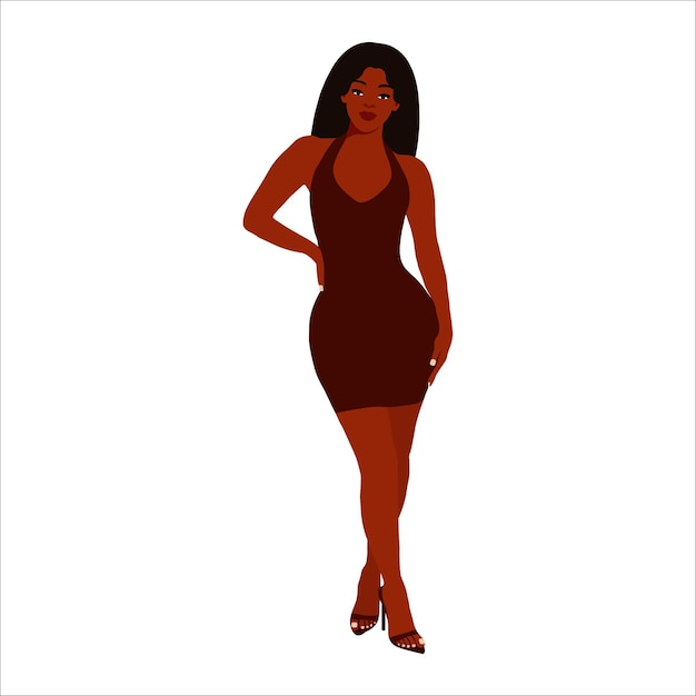 Стильная черная женщина в элегантном векторе стиля искусства