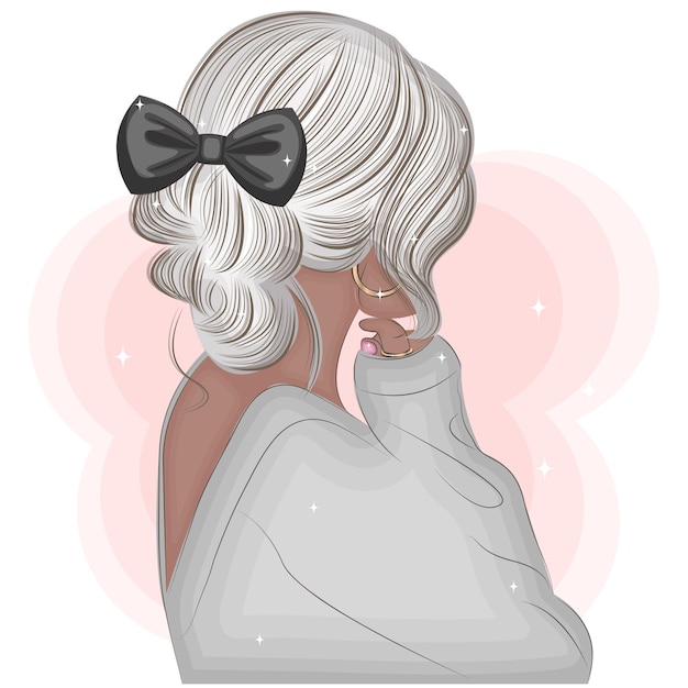 Stylish blonde with a bow fashion vector illustration textile print