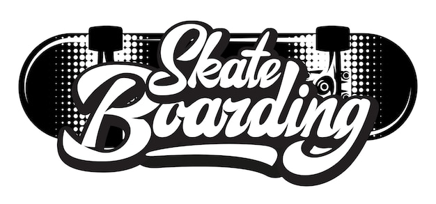 Stylish calligraphic inscription skateboard vector monochrome illustration