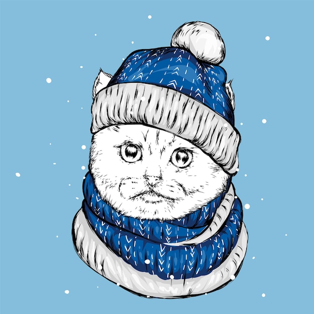 Vector stylish cat in christmas hat of santa claus