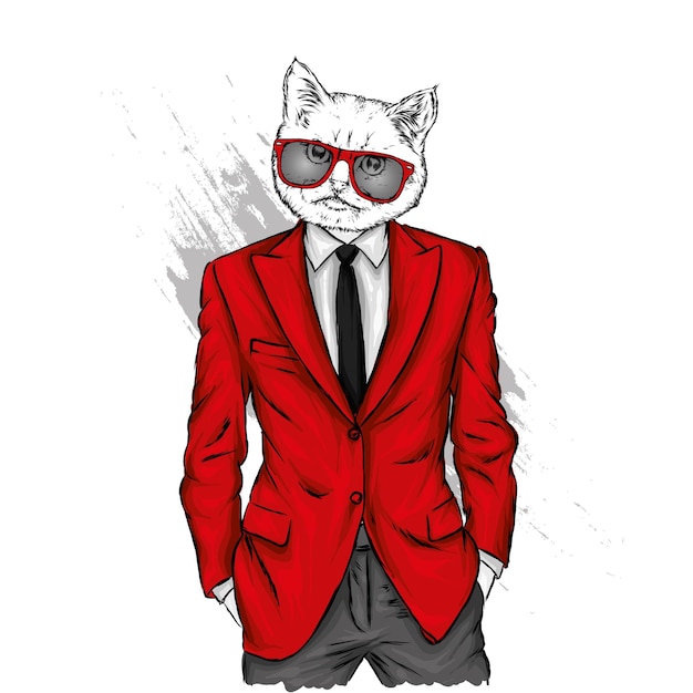 Vector stylish cat in a jacket