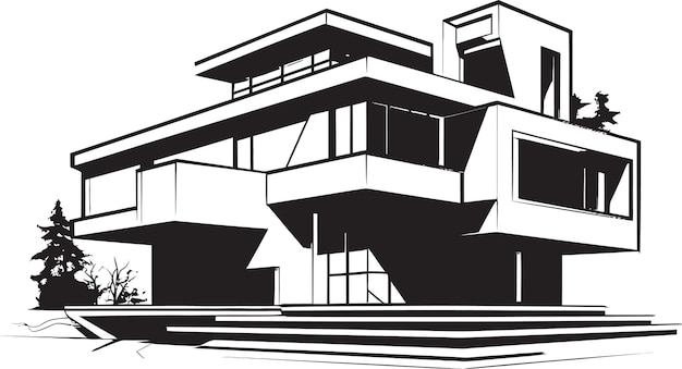 Stylish Cityline Dwelling Villa Vector Icon in scherpe zwarte lijnen Sleek Urban Residence Villa Outlin